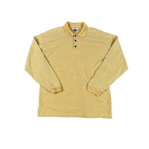 Tommy Bahama XL Yellow Striped Silk Cotton Polo Shirt Long Sleeve Mens *